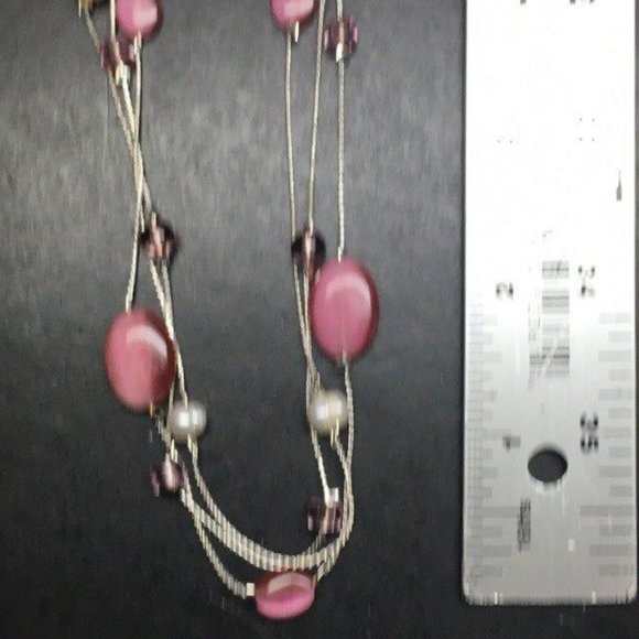 White Stag Moonstone Necklace Pink Silver Triple Strand Oval Transluscent Pearl - Picture 4 of 5